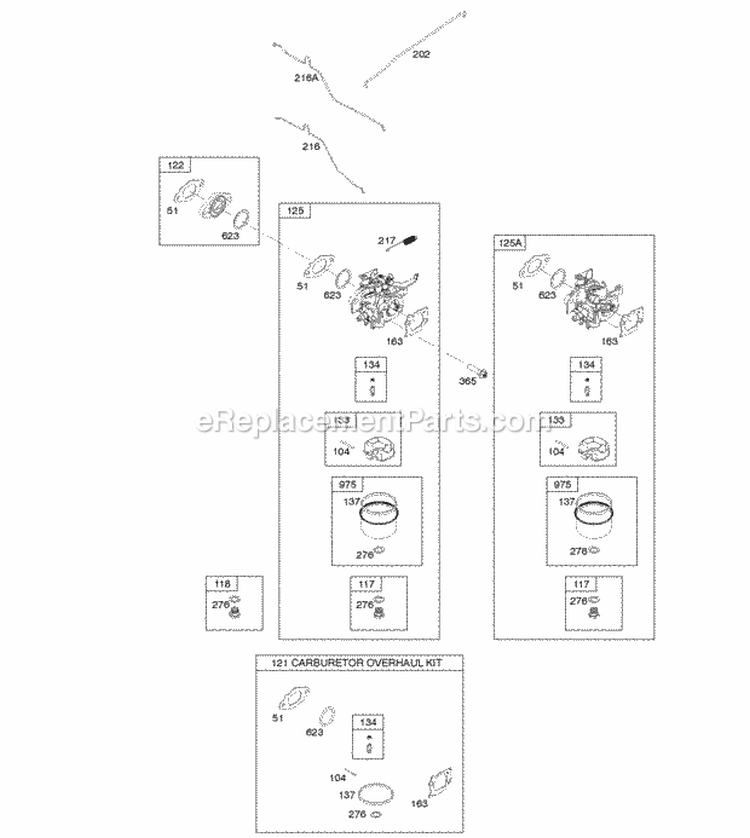 Carburetor Carburetor Overhaul Kit Diagram and Parts List for 12Q907-0133-B1  Briggs and Stratton Engine